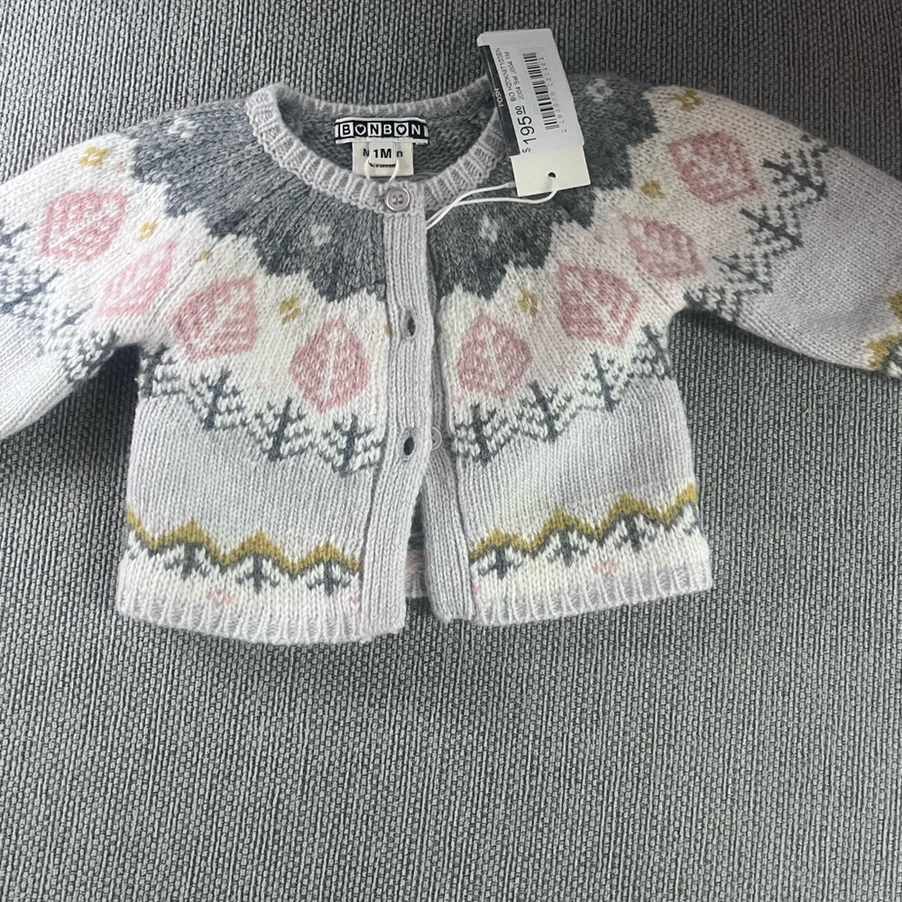 Bonton Baby Cardigan with Pink and Gray Pattern